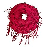 Women's Winter Warm Fashion Fringe Tassel Neck Cozy Knit Cable Solid Color Infinity Loop Cowl Scarf