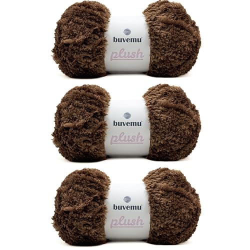 Image of Plush Faux Fur Bulky Yarn, Super Soft Fluffy Fuzzy for Knitting Crocheting Crafting, 100 Gram (3.53 Ounces) 109 Yards (100 Meters) (Chocolate Brown) (3 Skeins)