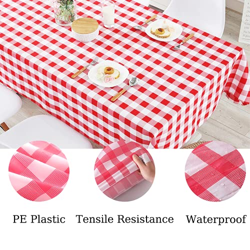 Yancorp 4 Pack Plastic Red And White Checkered Tablecloths 54 X 108 Inch Picnic Table Covers Disposable Table Covers For Rectangle #TOP3