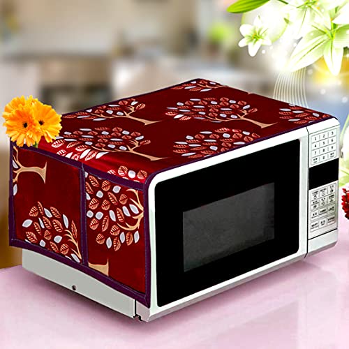Image of KANUSHI Industries Microwave /Oven Top Cover with 4 Utility Pockets (VAR1-MICRO-TREE-MAROON)