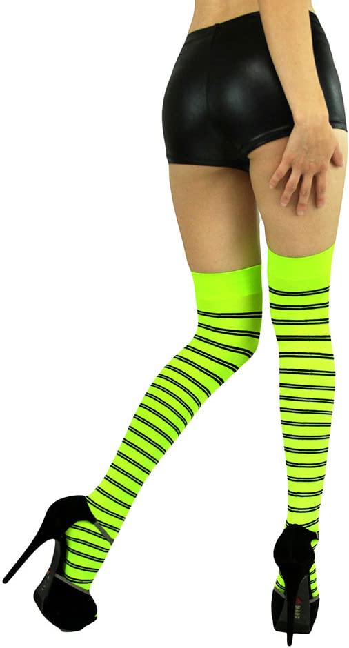 Image of ToBeInStyle Women's Opaque Hosiery Thin Striped Thigh High Long Stocking