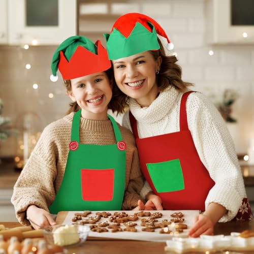 HOWAF 2 Set Elf Kostüm, Weihnachtsschürze, Elfenmütze, Weihnachtsmütze, Weihnachtskostüm