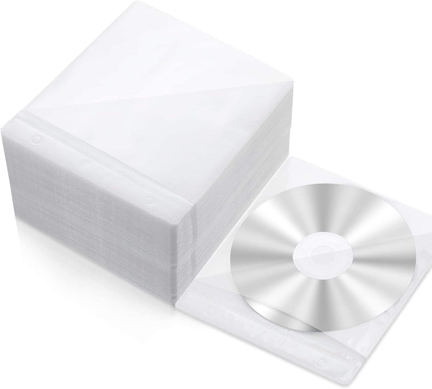 200 Pieces CD/DVD Sleeves Plastic Sleeve Disc Sleeves for CD/DVD Storage (White)
