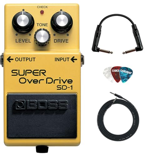 Image of Boss SD-1 Super OverDrive Pedal Bundle with Gearlux Instrument Cable, Patch Cable, and Picks