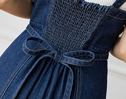 Chartou Women'S Elegant Straps Back Smocked A-Line Long Skirt Denim Overall Pinafore Dress thumb #5