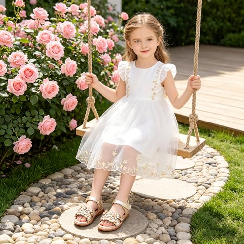 Image of Flaryzone Girls Sandals Open Toe Summer Flats Dress Sandals Shoes Toddler /Little Kid