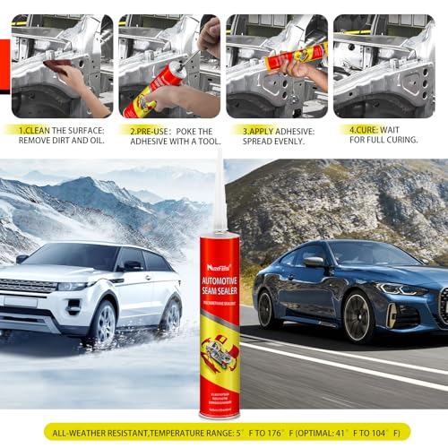 Image of Professional Automotive Seam Sealer, Polyurethane Auto Seam Sealer Quick-Set Joint & Body Filler for Metal Surfaces-Bare or Painted Surfaces of Cars, Trucks,RV Roofs-Includes Gloves & Tip-2 Pack,White
