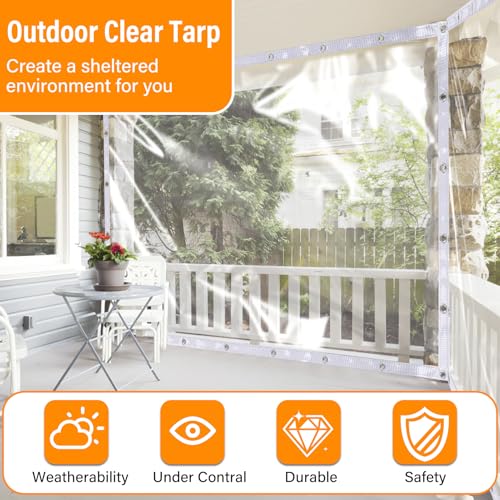 Image of Clear Tarps Heavy Duty Waterproof 8x8 FT Plastic Tarps with Grommets,Clear Vinyl Tarp for Covering Patio Porch Canopy Plant Cover,Outdoor Waterproof PVC Cover,Resistant UV,Resistant Vinyl Tarpaulin