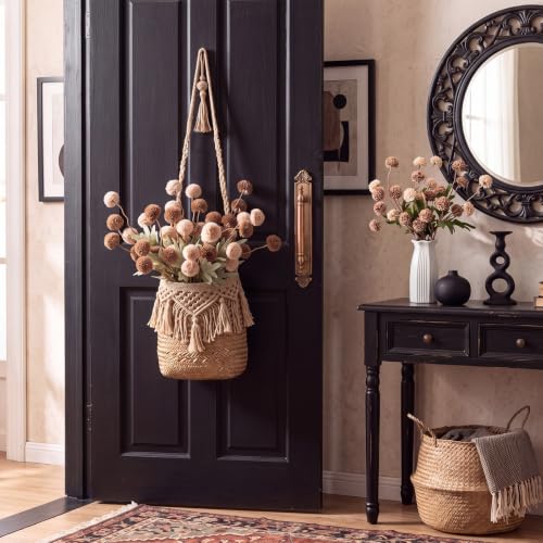 Image of Giegxin 5 Pcs Fake Flowers Heads Faux Flowers Pompom Mums Flower Home Decor Floral Pick Chrysanthemums Stems for Vase Arrangement Table Centerpieces Decorations (Brown,Cream)