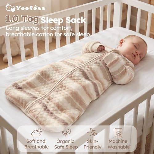 Image of Yoofoss Baby Sleep Sack 18-24 Months 1.0 Tog Long Sleeve Sleep Sack Organic Cotton Wearable Blanket for Toddlers 2-Way Zipper Quilted Sleeping Sacks(X-Large)