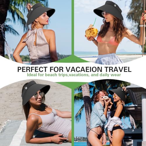 Image of Venzina UPF 50+ Sun Visor Hat for Women Ultra Wide Brim Outdoor Sun Hat UV Protection Hat Blackout Liner Design Packable Travel Hiking Hat Adjustable Elastic Closure Fashion Beach Hat