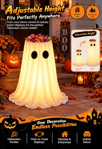 Halloween Ghost Candy Bowl, 47in Adjustable Height Candy Holder with Remote - image 2