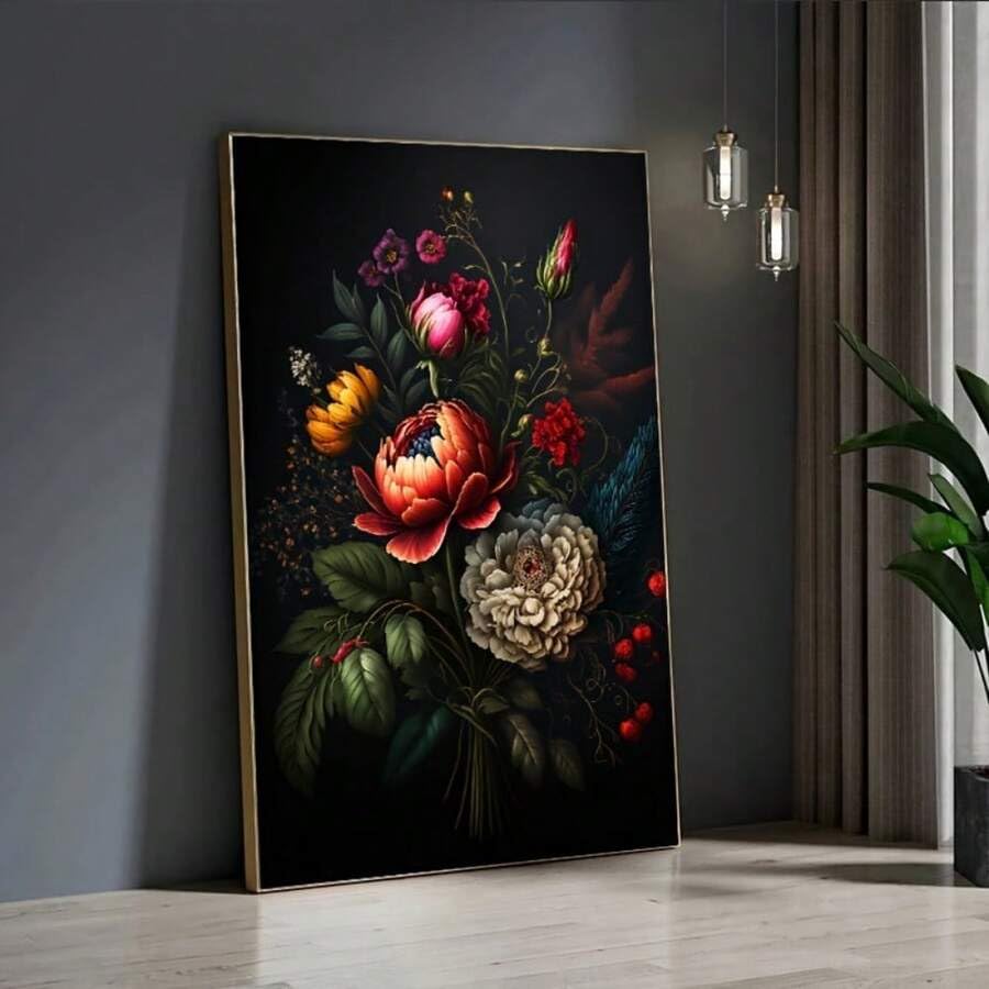 Affiche élégante pour chambre et salon : toile florale vintage moderne blanche, déco murale zen