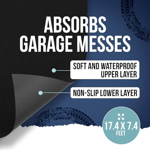 Image of ITSOFT Garage Floor Mat Premium Absorbent Oil Pad Contains Liquid Protects Garage Floor Surface, Reusable, Washable, 17 x 7.4 Feets