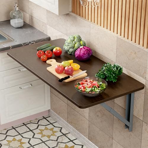 Image of Lukzer Engineered Wood Wall Mounted Folding Table for Kitchen, Computer, Workstations Multi-Function Computer Desk Workbench (MT-002 / Wenge / 80 x 40 cm) DIY (Do It Yourself)