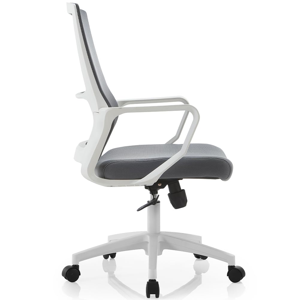 Shally Dogan Sedia da Ufficio Ergonomica Girevole con Supporto Lombare, Poltrona da Scrivania, Studio, Cameretta, Reclinabile con Altezza Regolabile, Base Bianca Robusta, Schienale Antisudore (Grigio)