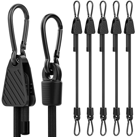 Upgraded Adjustable Bungee Cords with Hooks, 6 Pack Heavy Duty Outdoor Carabiner Bungee Cord, Black Super Elastic Bungee Straps Easily Adjust from 7" to 24", Great for Cargo, Camping, Bike Racks, Tent Cover