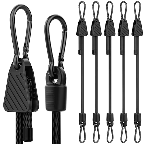 Upgraded Adjustable Bungee Cords with Hooks, 6 Pack Heavy Duty Outdoor Carabiner Bungee Cord, Black Super Elastic Bungee Straps Easily Adjust from 7