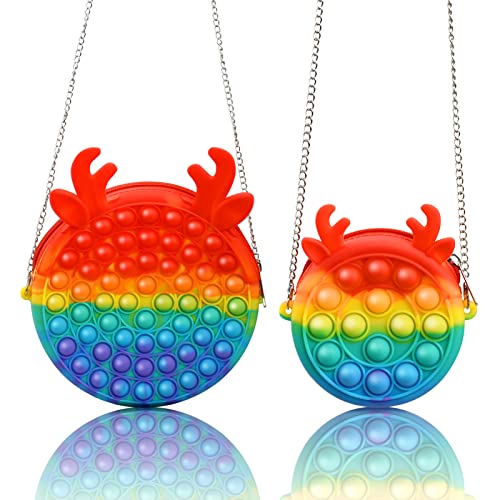 2 Pack Shoulder Bag Fidget Toys, Silicone Rainbow Fidget Purse Bag For Girls, Relief Stress Sensory Fidget Toys Crossbody Bags Fidget Toys Christmas Party Gift School Supplies For Kids Girls Women