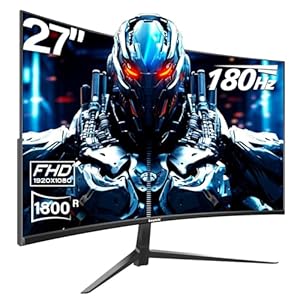 27 inch Curved Gaming Monitor,144Hz/180Hz PC Monitor Full HD 1080P, Frameless 1800R Computer Display with FreeSync & Eye-Care Technology, Wall Mountable, DP, HDMI Port (Black)