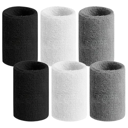 Lot de 8 longs bracelets anti-transpiration élastiques en coton pour homme et femme, noir, blanc, gris, 15 x 8 cm, absorbants et extensibles pour gym, course...