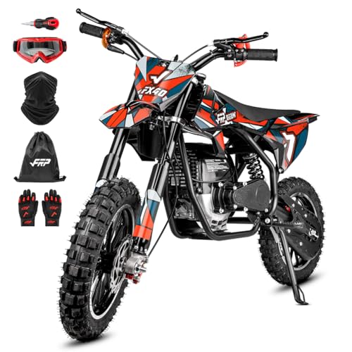 Image of FRP FX40-Ogemaw Dirt Bike, 40CC 4-Stroke Gas Powered Mini Dirt Bike with Goggles /Neck Gaiter /Gloves, 20 MPH Max Speed, Dual Disc Brakes, 132 LBS Capacity - Red