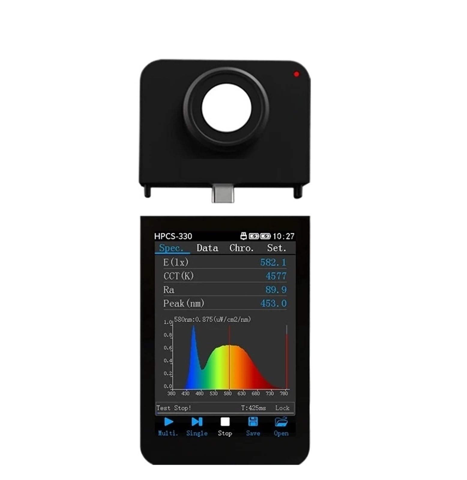 Spettrometro portatile portatile HPCS-330 a lunghezza d'onda 380-780nm, misuratore di luce CCT CRI ad alta precisione, analizzatore di spettro LED Ampia gamma di misurazione(HPCS300)