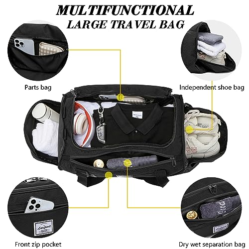 Image of Laripwit Gym Bags for Men, 40L Medium Sports Travel Duffel Bag with Shoe Compartment & Wet Pocket Lightweight Gym Duffle Bag Backpack Multipurpose Weekender Overnight Backpack for Women, Black