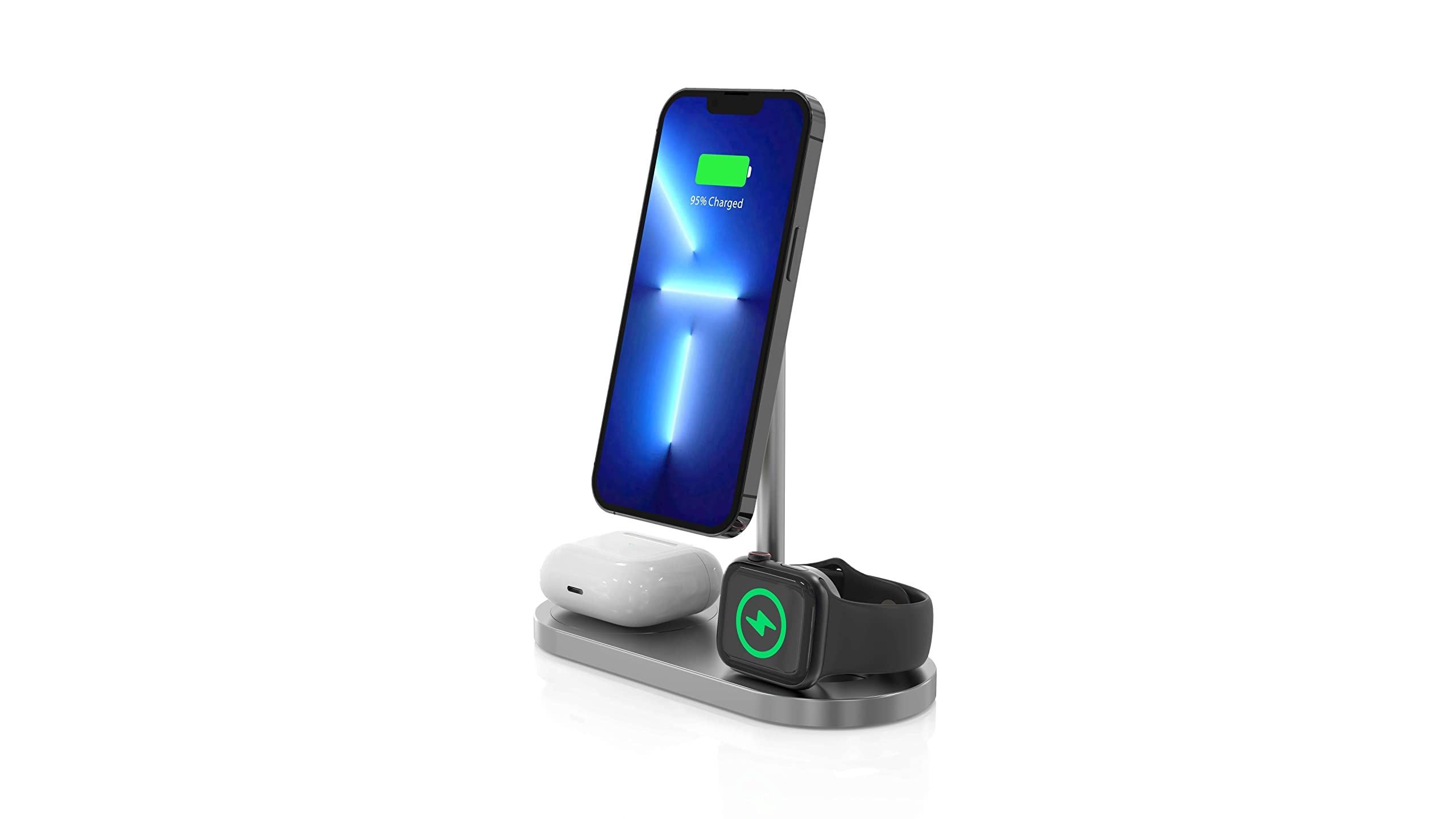 CubeNest Caricabatterie wireless 3 in 1 compatibile con iPhone 12/13/14, AirPods, Apple Watch e altri dispositivi Magsafe | Caricatore rapido da 20 W con caricatore pieghevole per Apple Watch