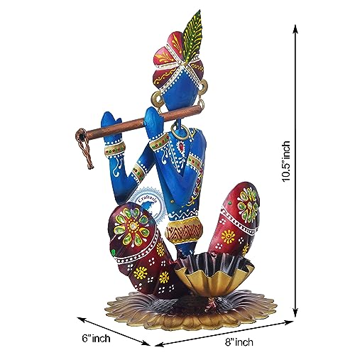 Image of Decorative Handcrafted Multicolor Krishna Candle Holder Metal Tea Light Holder for Home Decoration and Gift