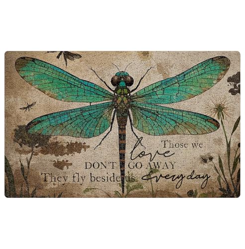 SPBL&L Dragonfly Door Mat,Dragonfly Gifts, Those We Love Don't Go Away Vintage Hippie Doormat Welcome Mat for Front Door Porch Entryway Indoor Outdoor Outside,17x30 Inch