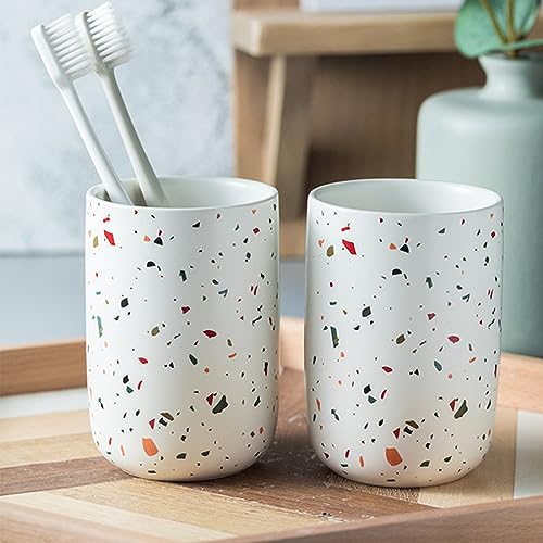 Juego de dispensador de jabón de cerámica blanca, accesorios de baño con soporte para cepillo de dientes, jabonera y taza, perfecto para apartamentos y hoteles, diseño elegante y duradero