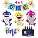 Baby Shark Theme 1st Birthday Party Supplies Set,1 Pack Shark Banner,1 Shark Cake Topper,1 Doo Doo Shark Birthday Hat,3 Shark Family Balloons One First 1th Year Boy Girl Kid Baby Shower Birthday Party Decor
