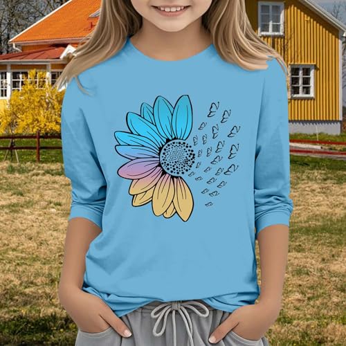 sfdgfhyf Children and Girls Casual Solid Color Round Neck Seven Cuff T Shirt Top 3 13 Years Long Sleeve Shirt3