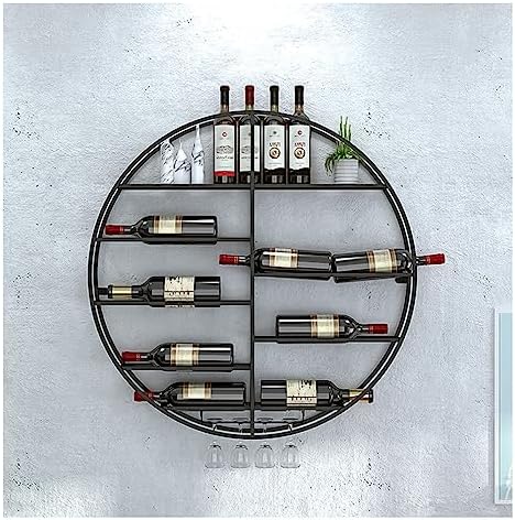 Estante para copas de vino montado en la pared, estante redondo para botellas de vino de metal, soporte para exhibición de vino con soporte para copa, organizador flotante moderno para botellas de vin Estante para copas de vino montado en la pared, estante redondo para botellas de vino de metal, soporte para exhibición de vino con soporte para copa, organizador flotante moderno para botellas de vin