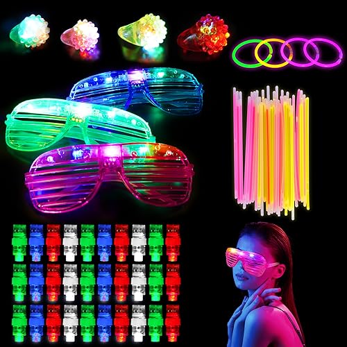 Ainiv Paquete de 69 Artículos Luminosos para Fiestas, Pulseras Luminosas Fluorescentes, Palos Luminosos Boda, Pack Fiesta Palos Luminosos Decoraciones para Cumpleaños Fiesta Halloween Navidad Regalo
