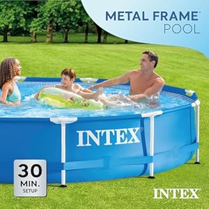 Intex metal frame 12 ft x 30 in round above ground outdoor backyard swimming family pool for kids and adults ages 6 and up blue  urban country home decor