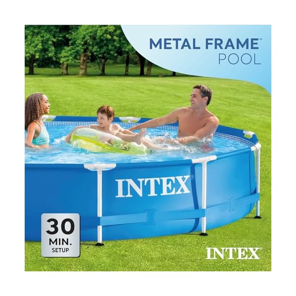 Intex metal frame 12 ft x 30 in round above ground outdoor backyard swimming family pool for kids and adults ages 6 and up blue  urban country home decor