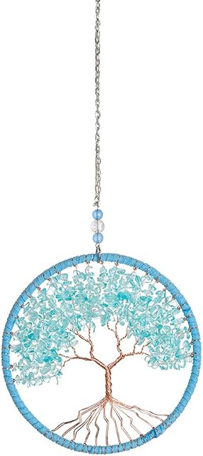 LIOOBO Tree of Life Wall Hanging Tree of Life Dream Catchers Macrame Home Wall Decorations 11CM (Sky-blue)