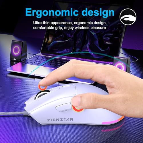 Image of HXMJ Wired USB C Gaming Mice,7200DPI,Ergonomic Mouse with RGB Backlit for Apple MacBook,Computer or Laptops with Type C Port-White