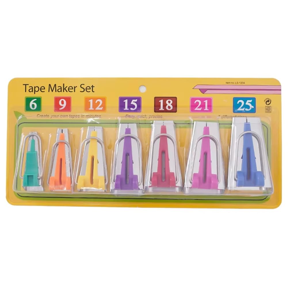 Pinafresa Set of 7 Size Fabric Bias Tape Makers Set 6-25MM Binding Tool Sewing Quilting Supplies DIY Crafts Patchwork Tape Makers