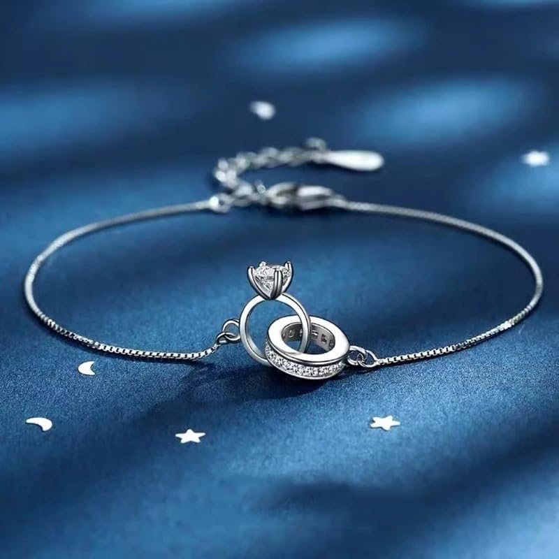 Generic 925 Sterling Silver Interlocking Circles Bracelet For Women, Double Circle Simple Circle Bracelet, Rings Linked Bracelets, Circles Interlocking Bracelet - Image 2
