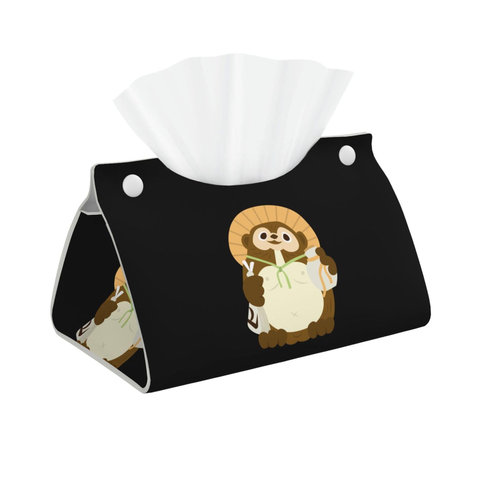 NEKKII Japanese Tanuki PU Leather Tissue Box Cover Raccoon Dog Decor
