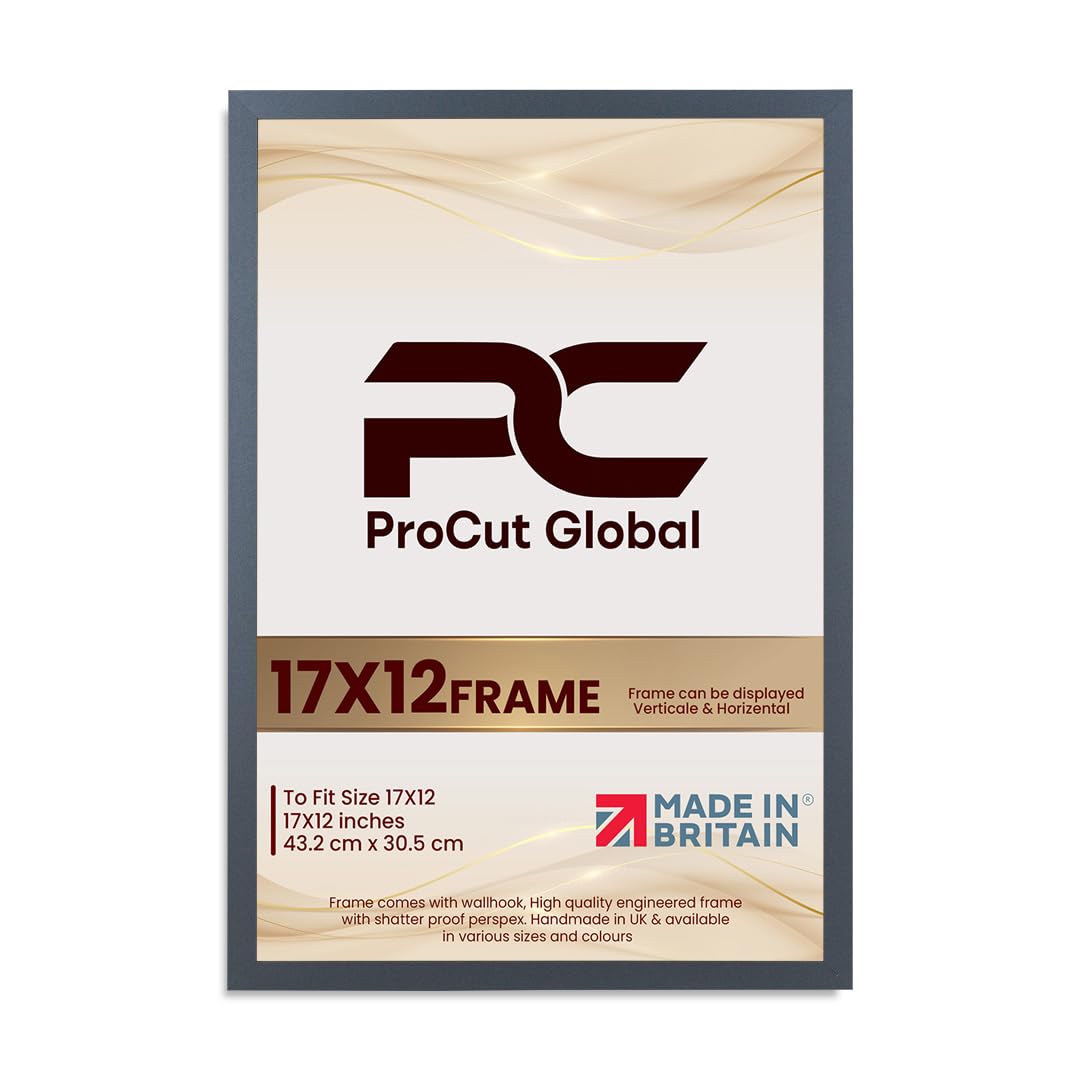 Procut Global 17X12 Dark Grey Picture Frames – Sleek Wooden Photo Frame with Shatterproof Perspex for Wall or Tabletop – Perfect for Posters, Certificates, Prints–Multiple Sizes & Colors Available — image 1