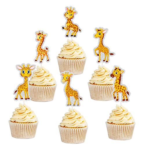 Giraffe Cupcake Topper, Jungle Animals Giraffe Safari Cupcake Decor - Baby Shower Wild One Birthday Party Decoration - 18PCS