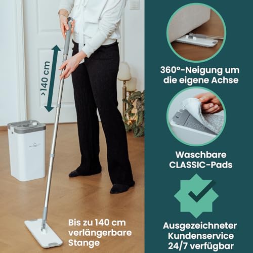 WONDERHOME - Bodenwischer Set mit Eimer - trennt Schmutz - von Frischwasser - innovatives 3 Kammer...