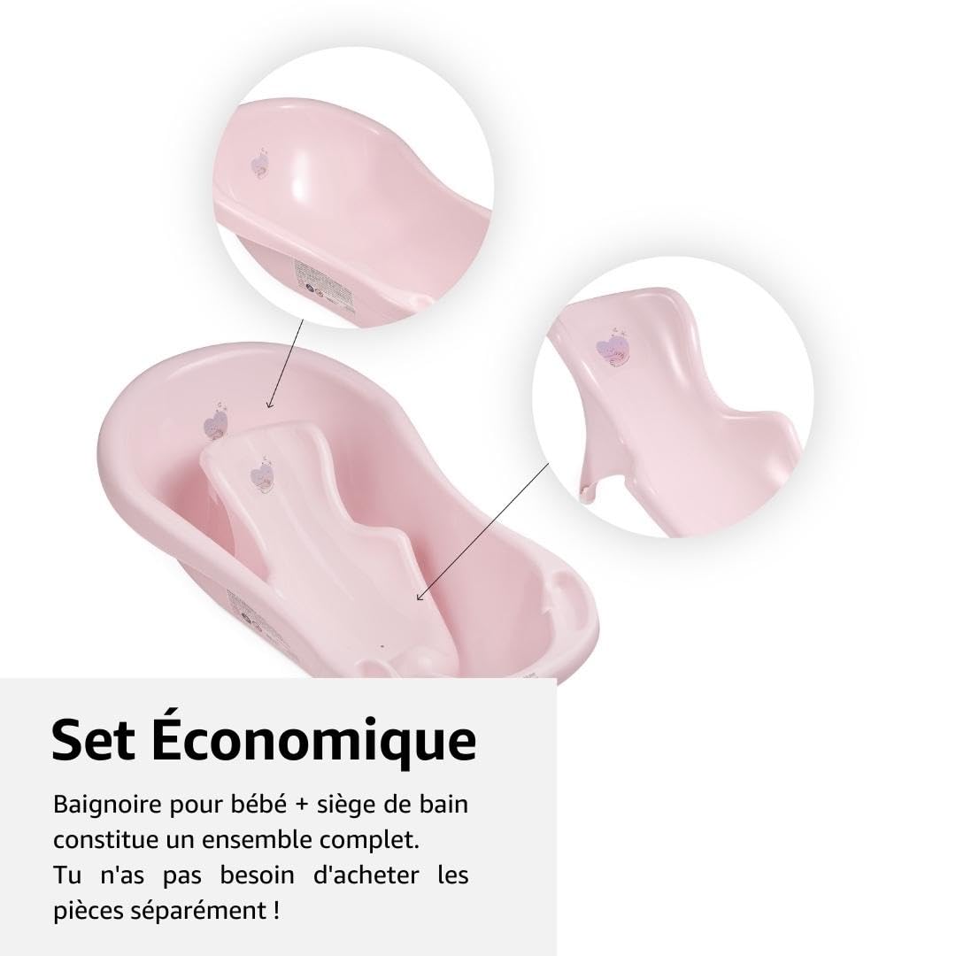 Hylat Baby Baignoire avec Transat de Bain pour Bebe - Hug Me Rose - Certificat TÜV Rheinland - idéale pour nouveau-nés et bébés jusqu'à 12 mois - Collection Lite - Bain Bebe Enfant Benoire