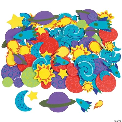 Fun Express Fabulous Foam Adhesive Space Shapes - VBS Vacation Bible School Supplies/Decor - Crafts for Kids and Fun Home Activities