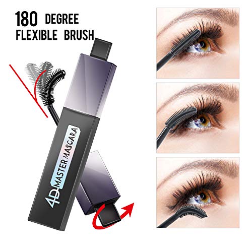Wide Angel Mascara, Waterproof Mascara, 4D Silk Fiber Eyelash Mascara with Flexible Brush, Extension and Lengthening Mascara, False Eyelashes Effect for Eyelash Makeup, Black