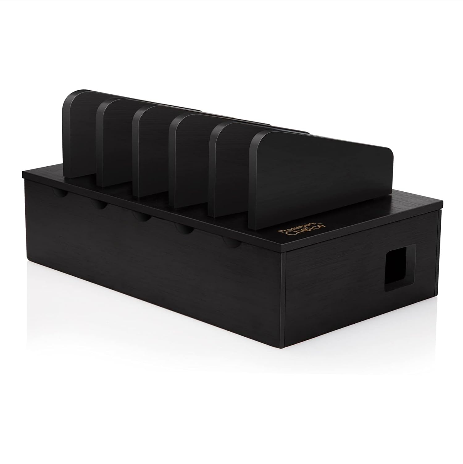 Prosumer's Choice Natural Bamboo Device Charging Station for Multiple Devices | Desk Dock Organizer for Cell Phone, Tablet, Apple iPhone, iPad | with Removable Dividers - Black